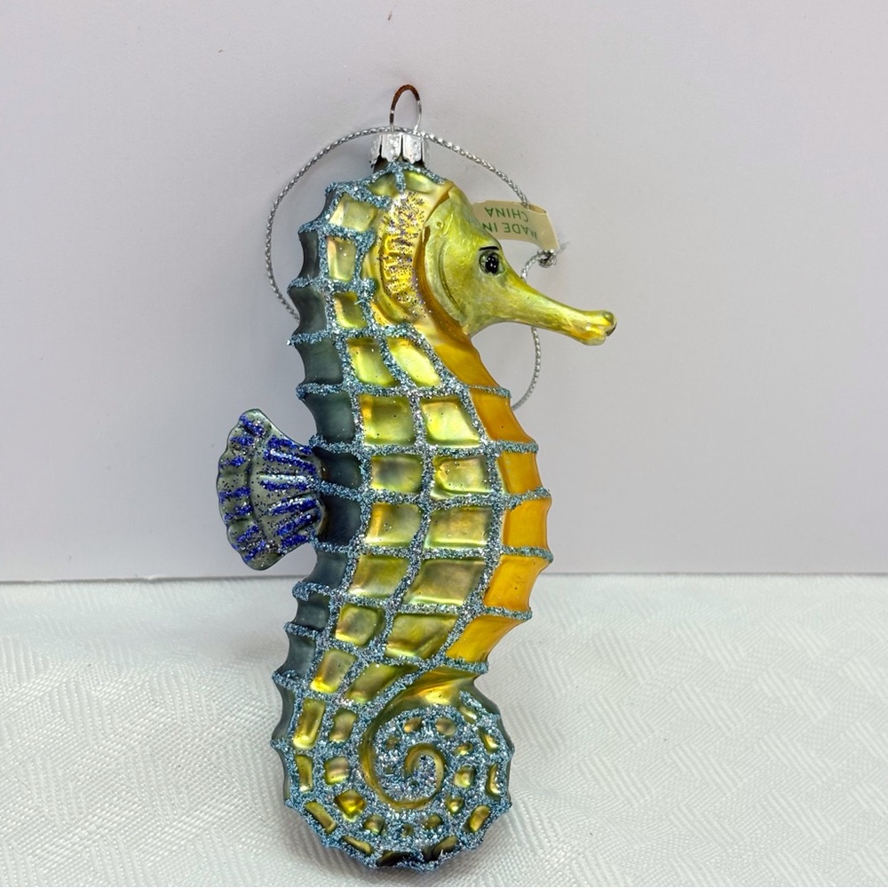 Colorful Ocean Seahorse Blown Glass Christmas Ornament